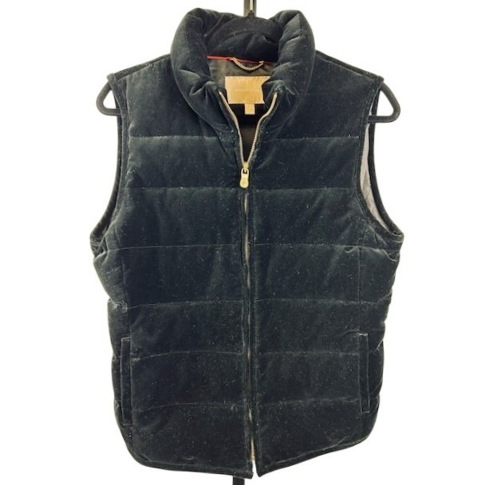 Banana Republic Down Puffer Vest Women's Medium Black Velvet Quilted Full Zip